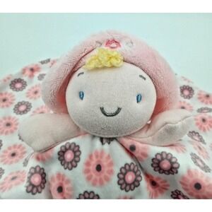Lovey security Blanket Pink White Grey Flowers Rattle Plush  Aurora Baby